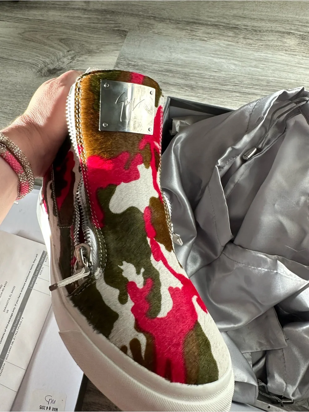 Giuseppe Zanotti Pink Green Camo High-Top Sneakers